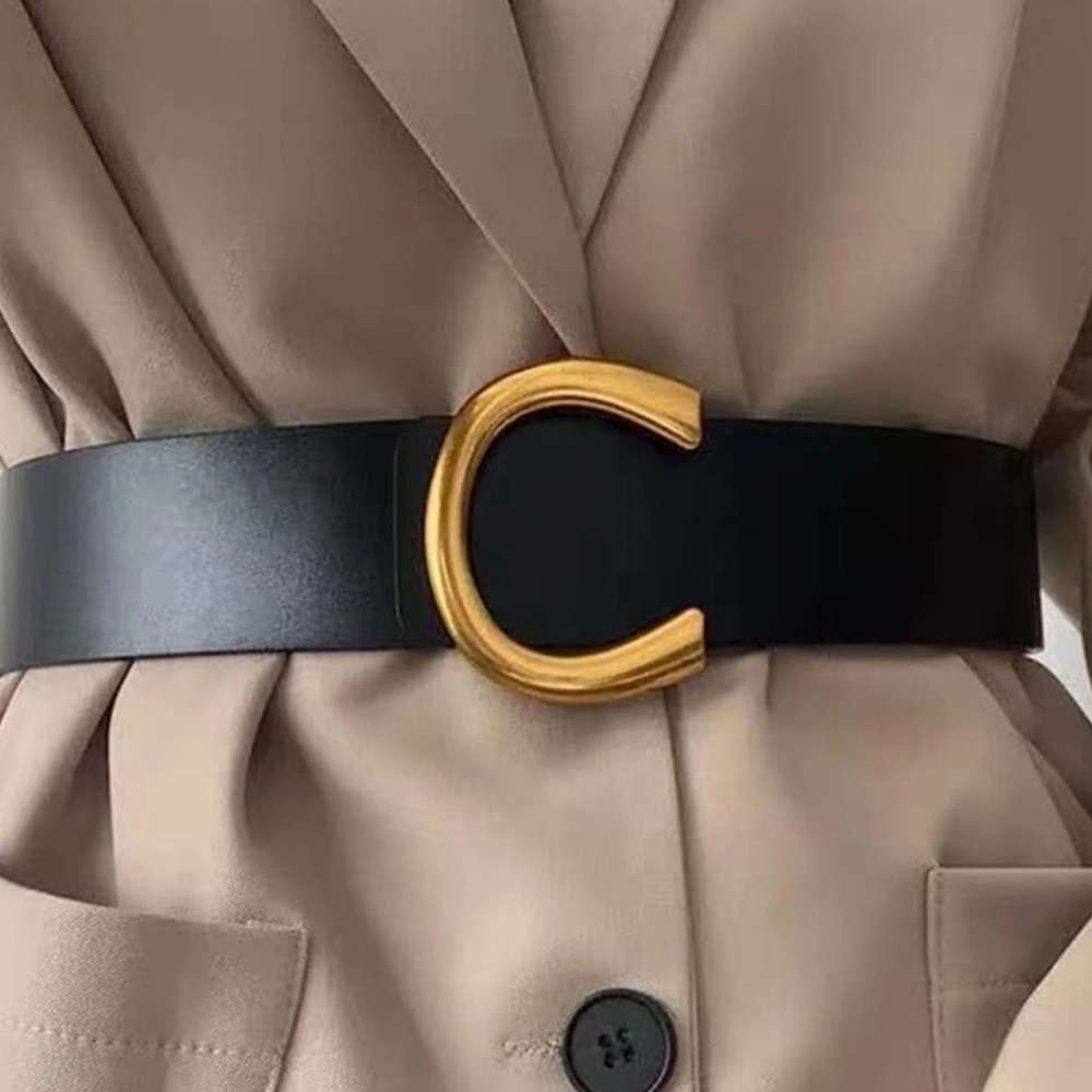 Vegan Leather Wide Minimalist Belt - Picture 1 of 8